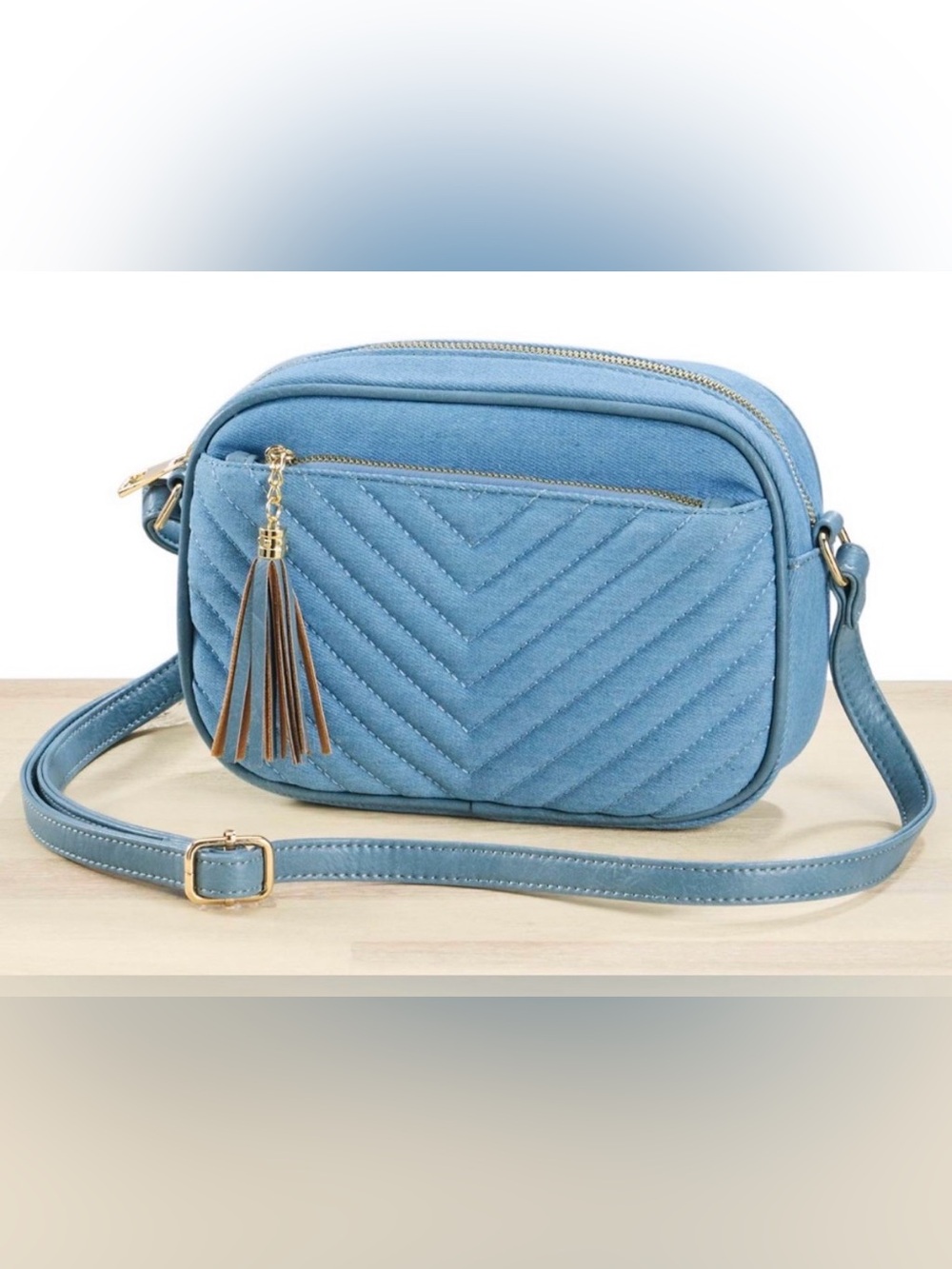 NWT! Quilted Cotton Denim Crossbody Bag